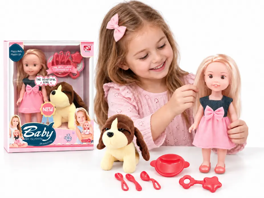 Doll with Plush Puppy & Pretend Feeding Accessories