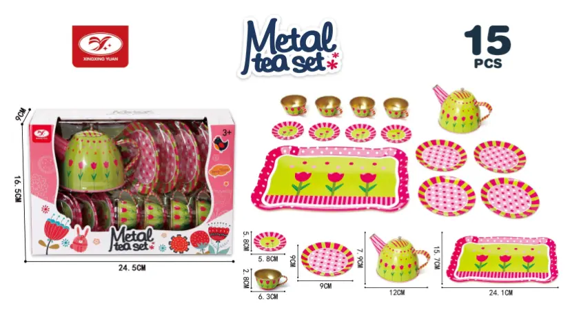 Metal Tea Set Green 15 Pcs