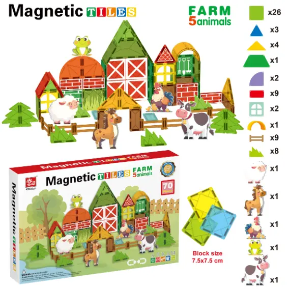Magnetic Tiles Farm Animal 70Pcs